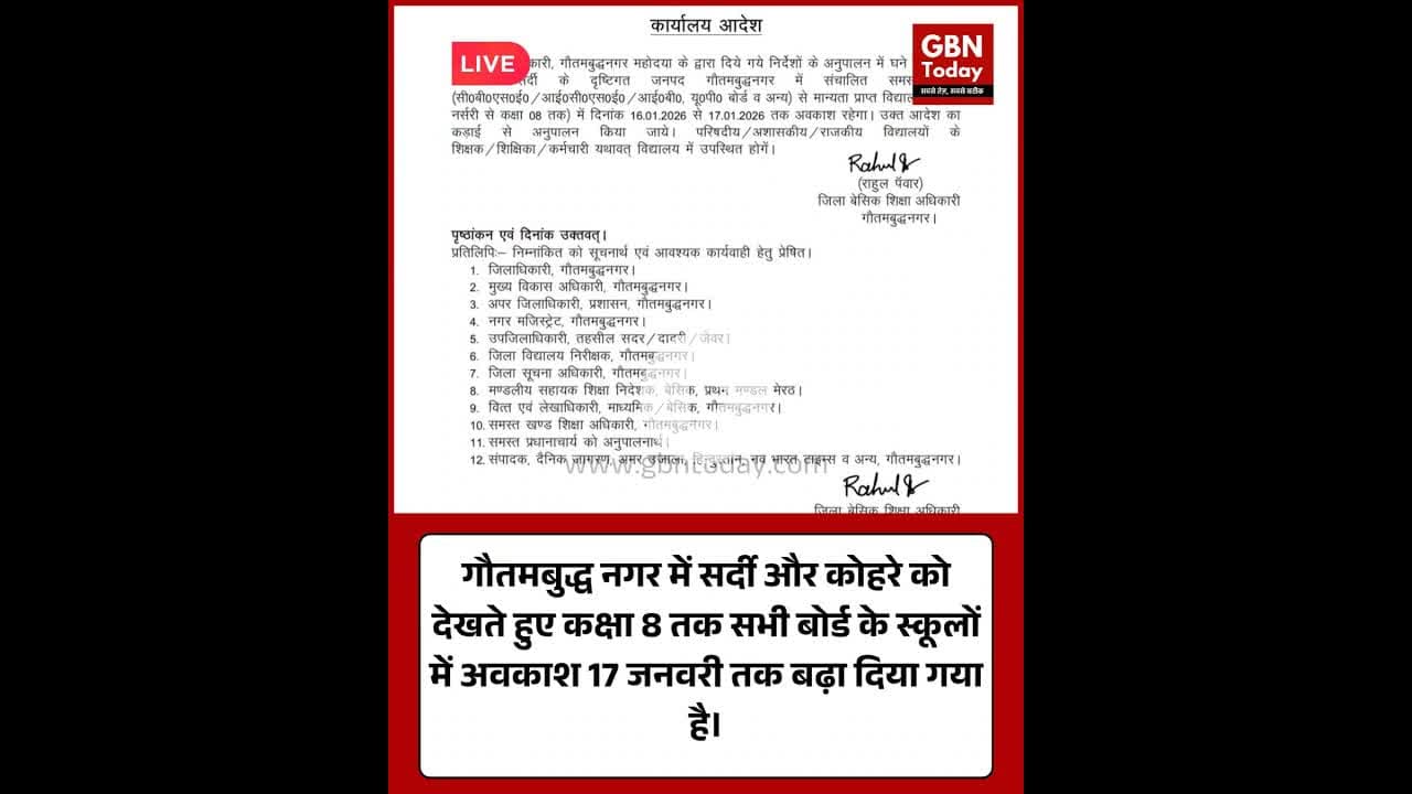 गौतमबुद्धनगर: ठंड के चलते कक्षा 8 तक स्कूल 17 जनवरी तक बंद।#NoidaNews #SchoolClosed #WinterVacation