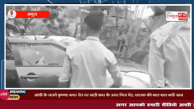 मथुरा: आंधी के चलते कृष्णा नगर रोड पर खड़ी कार के ऊपर गिरा पेड़, चालक की बाल बाल बची जान  #मथुरा #तूफ़ान #आँधी #वर्षा #प्रेस #एक्सीडेंट