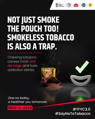 Tobacco in any form is harmful to your health, pocket and family.
Quit today!
#SayNoToTobacco
#TheBigQuit
#TFYC3