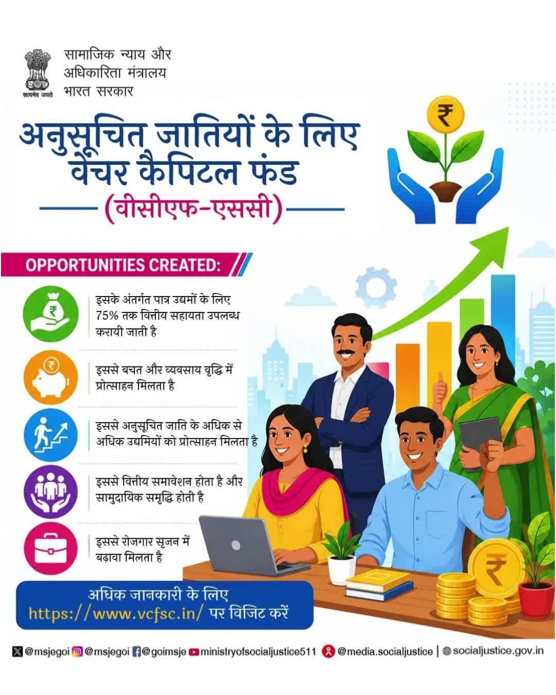 VCF-SC योजना अनुसूचित जाति उद्यमियों को आर्थिक सहायता देकर उनके व्यवसायिक सपनों को नई उड़ान दे रही है। जानकारी हेतु देखें: vcfsc.in #सशक्तिकरण