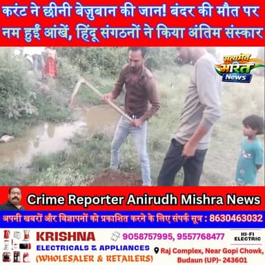 करंट ने छीनी बेज़ुबान की जान! बंदर की मौत पर नम हुईं आंखें, हिंदू संगठनों ने किया अंतिम संस्कार | #Badaun #MonkeyDeath #ElectricShock #ViralNews #HinduOrganization #GauRakshaPrakoshth