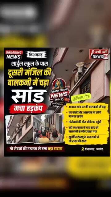 घर की दूसरी मंजिल की बालकनी में चढ़ा सांड, मचा हड़कंप—गोसेवकों ने किया रेस्क्यू