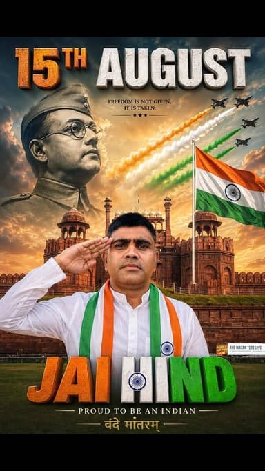 15 अगस्त भारत का स्वतंत्रता दिवस है। इसी दिन 1947 में भारत को ब्रिटिश शासन से आज़ादी मिली थी। यह दिन हमें देश के स्वतंत्रता सेनानियों के बलिदान, त्याग और संघर्ष की याद दिलाता है। आइए, हम देश की एकता, अखंडता और प्रगति के लिए मिलकर कार्य करने का संकल्प लें। जय हिंद! 🇮🇳