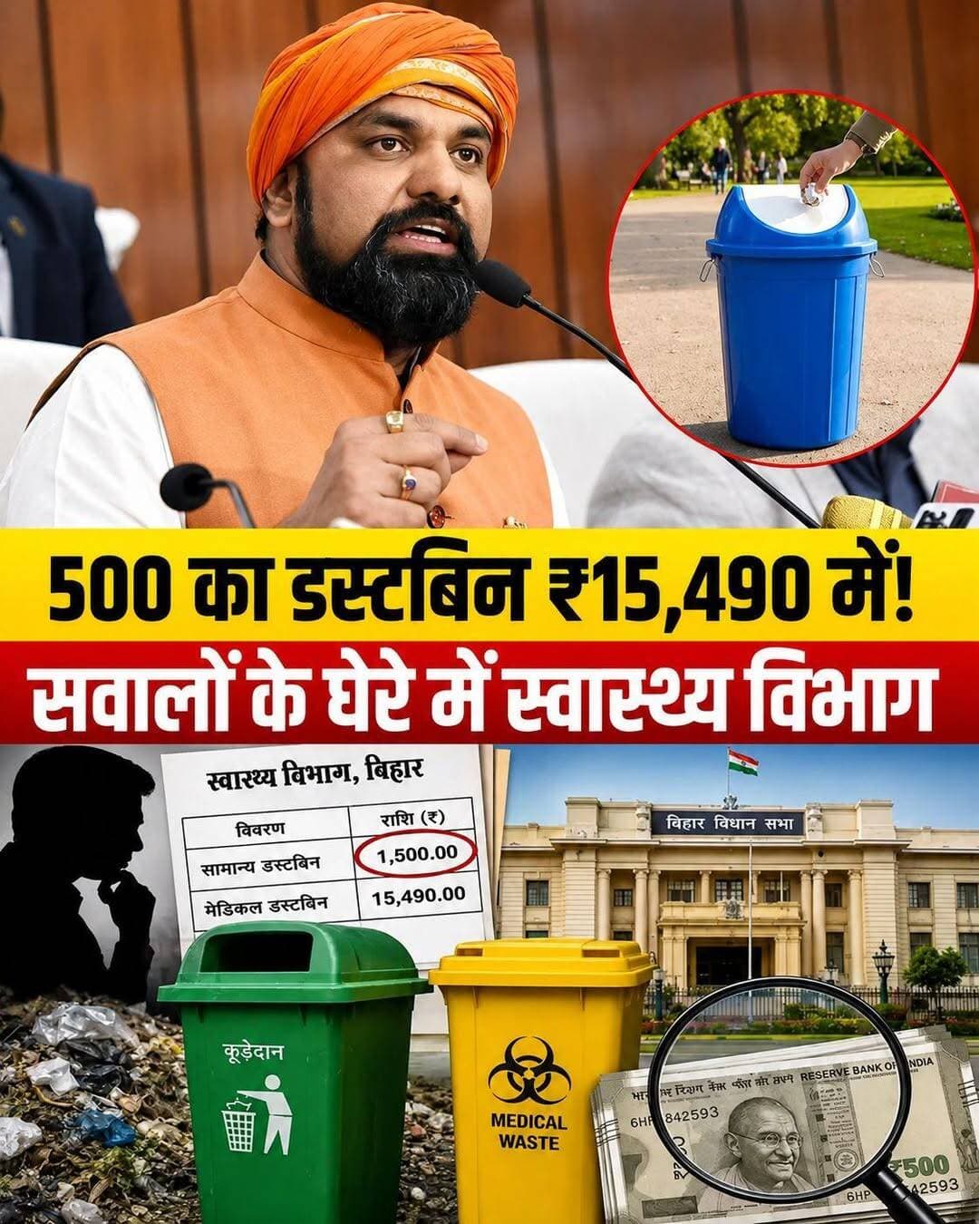 500 का डस्टबिन 15 हजार में कैसे? बिहार में उठे घोटाले के सवाल पर अधिकारियों का सीधा जवाब।
बिहार की सियासत में इन दिनों स्वास्थ्य विभाग की एक खरीद को लेकर बड़ा राजनीतिक विवाद छिड़ गया है। विपक्ष ने सरकार पर 'डस्टबिन घोटाले' का गंभीर आरोप लगाया है।
📌 क्या है पूरा मामला?
विपक्ष का सीधा आरोप है कि बाजार में जो सामान्य डस्टबिन मात्र ₹500 से ₹1,500 में मिलते हैं, उन्हें स्वास्थ्य विभाग ने ₹11,000 और ₹15,490 प्रति पीस के हिसाब से खरीदा है। राजद नेत्री रोहिणी आचार्य और अन्य विपक्षी नेताओं ने इसे सरकारी खजाने का भारी दुरुपयोग बताया है।
📌 विभाग का क्या है तर्क?
इस बड़े विवाद के बाद एक्शन मोड में आए अधिकारियों (BMSICL) ने अपनी तरफ से स्थिति स्पष्ट की है। उनका कहना है कि:
🔹 ये कोई म्युनिसिपल या घरों में इस्तेमाल होने वाले सामान्य कूड़ेदान नहीं हैं।
🔹 ये अस्पतालों के लिए खास माइक्रोवेव और ऑटोक्लेव-सेफ बायोमेडिकल कंटेनर हैं।
🔹 इन्हें इंफेक्शन रोकने और हाई टेम्परेचर सहने के लिए विशेष रूप से डिजाइन किया गया है, इसलिए इनकी तकनीकी लागत ज्यादा है।
📌 आगे क्या?
सत्ता पक्ष का साफ कहना है कि सिर्फ सोशल मीडिया पर बयानबाजी से भ्रष्टाचार साबित नहीं होता, यदि कोई अनियमितता है तो CAG (कैग) की रिपोर्ट में सब साफ हो जाएगा।
🗣️ आपकी क्या राय है?
क्या आपको लगता है कि विशेष तकनीक के नाम पर इतनी कीमत चुकाना सही है या यह वाकई एक बड़ा घोटाला है? अपनी बेबाक राय नीचे कमेंट्स में जरूर बताएं! 👇
<nis:link nis:type=tag nis:id=biharnews nis:value=BiharNews nis:enabled=true nis:link/> <nis:link nis:type=tag nis:id=dustbinscam nis:value=DustbinScam nis:enabled=true nis:link/> <nis:link nis:type=tag nis:id=biharpolitics nis:value=BiharPolitics nis:enabled=true nis:link/> <nis:link nis:type=tag nis:id=bmsicl nis:value=BMSICL nis:enabled=true nis:link/> <nis:link nis:type=tag nis:id=biharhealthdepartment nis:value=BiharHealthDepartment nis:enabled=true nis:link/>