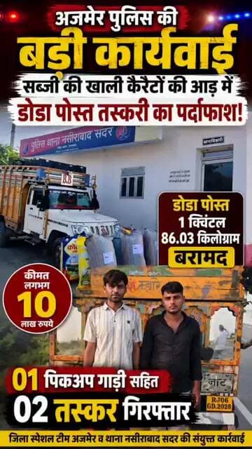 सब्जी की कैरेट के नीचे छिपा था 1.86 क्विंटल डोडा पोस्त! अजमेर पुलिस ने पकड़ी ₹10 लाख की खेप, #shorts