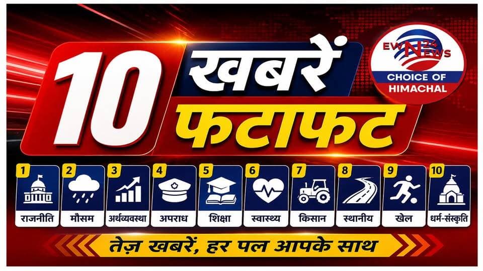 हिमाचल प्रदेश की 10 खबरें फटाफट | Himachal Breaking News | TOP 10 NEWS |
https://youtu.be/l5jb8CoLqDA
#HimachalPradesh #HimachalNews #HimachalBreakingNews #Top10News #BreakingNews #HimachalNewsToday #HPNews #HimachalUpdates #News #EWN24NEWS
