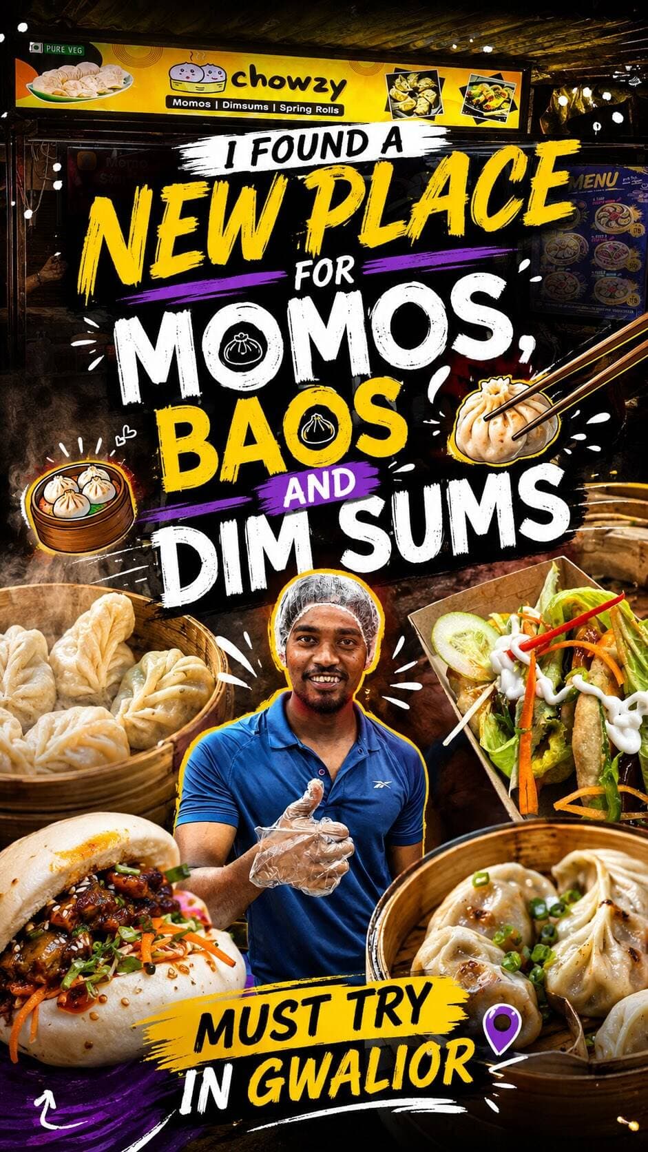 Found a New Place🚨 for Momo, Bao & Dimsum🥢😍 MUST TRY IN GWALIOR📍
So randomly Patel bagar se jate hue i saw this stall, and yahan milte hai Bao, Spring roll, momo & Dimsums✨
Spring rolls us time available nahi the toh mene try kiya inka Dragon Paneer bao joki multigrain mai tha and it was really good, momo mujhe ok ok lage filling thodi or flavourful ho sakti thi but i really loved the dimaums♥️
Jao jaldi se try kro or mujhe comments mai batana kesa laga✅
No repost🚫
#gwaliorfoodsters
