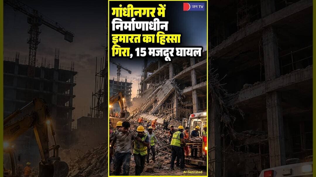 हादसे का खौफनाक मंजर: गिर गई निर्माणाधीन मॉल की छत #shocking #gandhinagar #accident