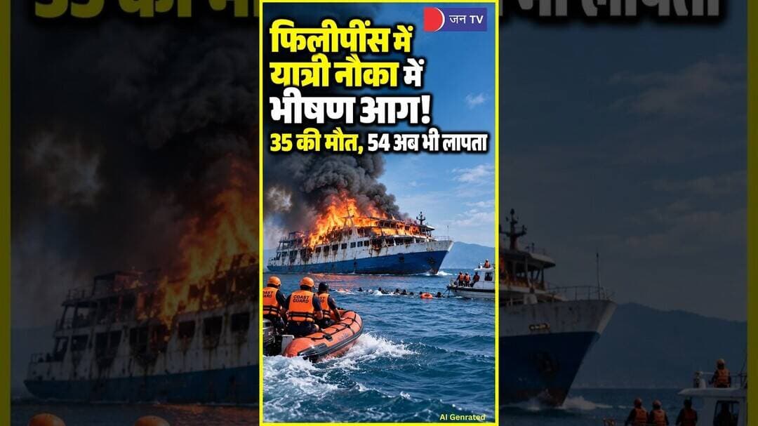 फिलीपींस में समुद्र के बीचों-बीच जलती हुई फेरी! #philippines #breakingnews #fire
