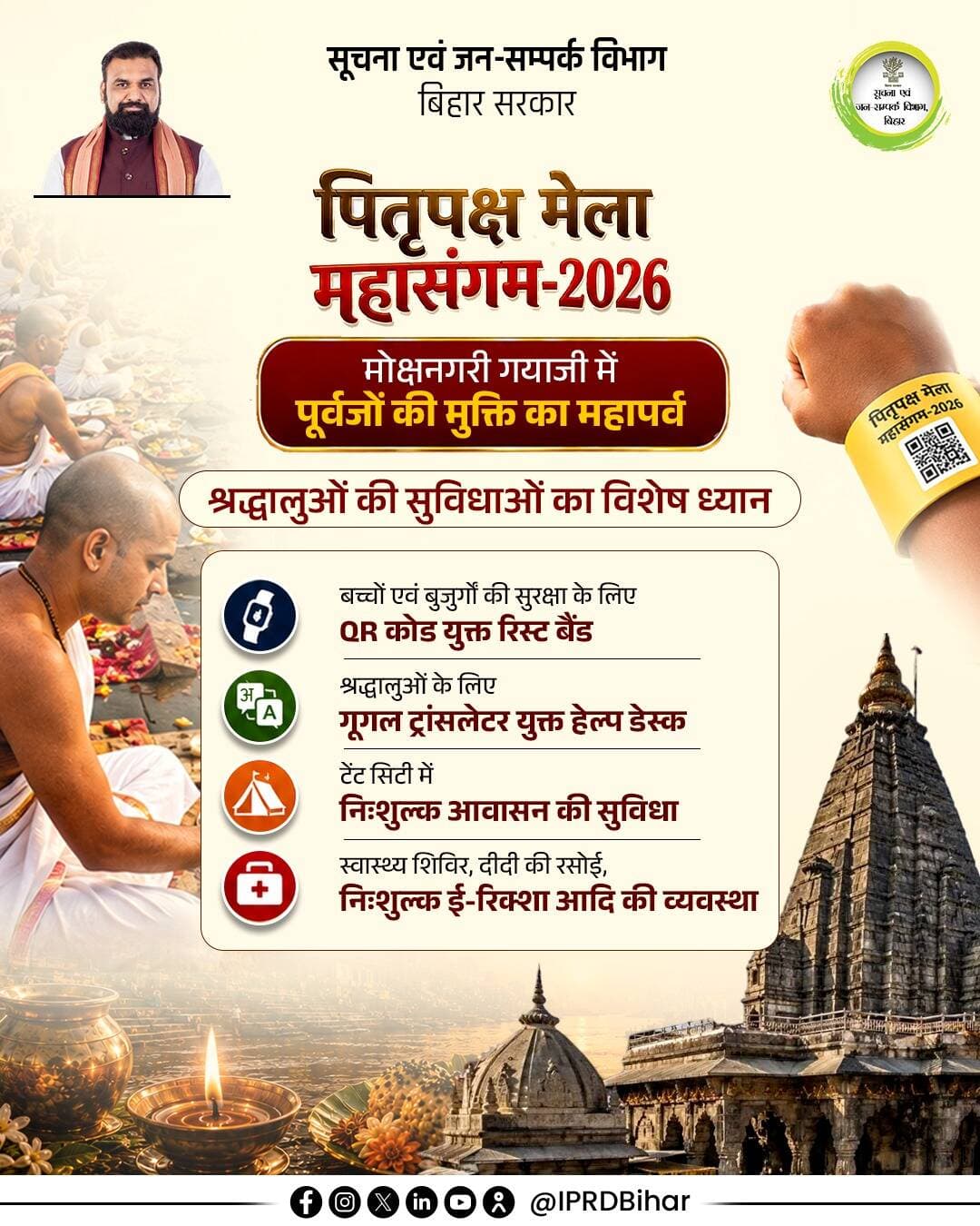 माननीय मुख्यमंत्री श्री सम्राट चौधरी जी के कुशल नेतृत्व में पितृपक्ष मेला गया जी में देश-विदेश से आये श्रद्धालुओं की सुरक्षा, स्वास्थ्य, आवासन, परिवहन, स्वच्छ पेयजल समेत सभी आवश्यक सुविधाओं का विशेष ध्यान रखा जा रहा है।
<nis:link nis:type=tag nis:id=samratchoudhary nis:value=samratchoudhary nis:enabled=true nis:link/>
<nis:link nis:type=tag nis:id=cmsamrat nis:value=CMSamrat nis:enabled=true nis:link/>