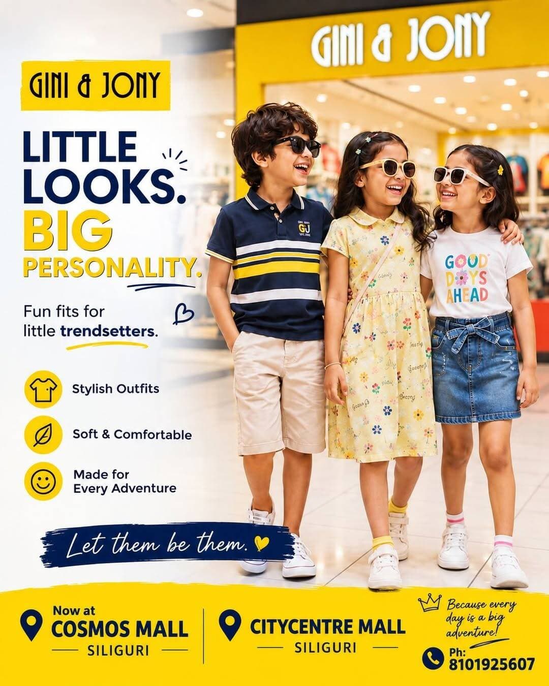 Since 1980 — even before I was born 👶✨
@gininjony have been giving the best kids’ fashion, starting at just ₹449/- 😍👗👕
If you’re looking to dress up your little ones in style,
You must visit Gini & Jony at Cosmos or City Centre today! Ph-8101925607