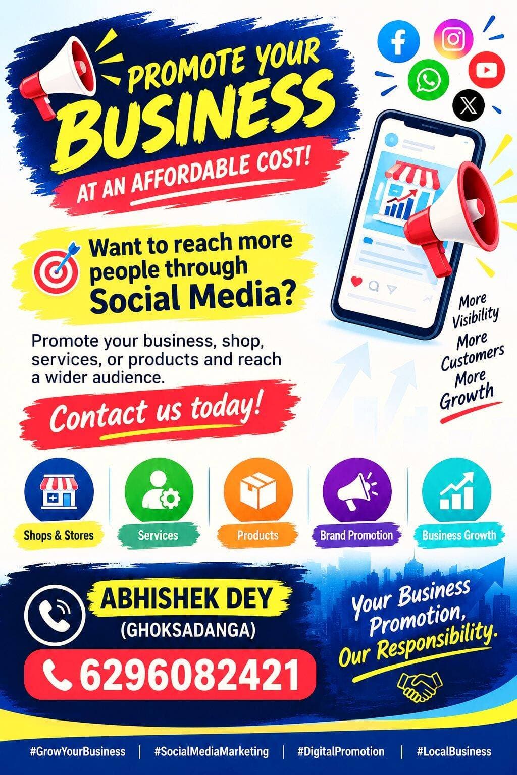 đĸ PROMOTE YOUR BUSINESS AT AN AFFORDABLE COST! đ
Want to reach more customers through Social Media? đą
We help businesses build visibility, attract customers, and grow online! đ
đŠ Contact us today and promote your business!
đą ABHISHEK DEY (GHOKSADANGA)
âī¸ 6296082421
đ Your Business Promotion, Our Responsibility.
<nis:link nis:type=tag nis:id=businesspromotion nis:value=BusinessPromotion nis:enabled=true nis:link/> <nis:link nis:type=tag nis:id=socialmediamarketing nis:value=SocialMediaMarketing nis:enabled=true nis:link/> <nis:link nis:type=tag nis:id=facebookpromotion nis:value=FacebookPromotion nis:enabled=true nis:link/> <nis:link nis:type=tag nis:id=instagrampromotion nis:value=InstagramPromotion nis:enabled=true nis:link/> <nis:link nis:type=tag nis:id=productpromotion nis:value=ProductPromotion nis:enabled=true nis:link/> <nis:link nis:type=tag nis:id=localbusiness nis:value=LocalBusiness nis:enabled=true nis:link/> <nis:link nis:type=tag nis:id=brandpromotion nis:value=BrandPromotion nis:enabled=true nis:link/> <nis:link nis:type=tag nis:id=businessgrowth nis:value=BusinessGrowth nis:enabled=true nis:link/> <nis:link nis:type=tag nis:id=ghoksadanga nis:value=Ghoksadanga nis:enabled=true nis:link/>