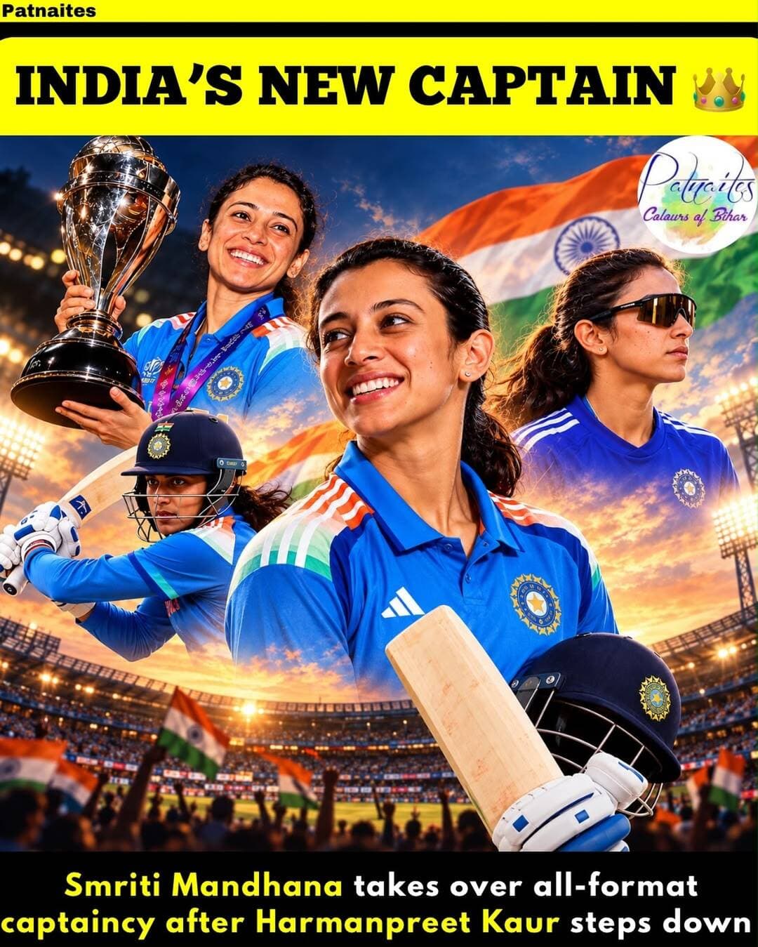 New era. New captain. ЁЯССЁЯЗоЁЯЗ│
Smriti Mandhana is officially stepping up as IndiaтАЩs new all-format captain after Harmanpreet Kaur steps down. ЁЯППтЬи
From leading with the bat to leading the team тАФ Mandhana era loadingтАж ЁЯФе
What do you think тАФ W era for Indian womenтАЩs cricket? ЁЯСАЁЯСЗ
<nis:link nis:type=tag nis:id=smritimandhana nis:value=SmritiMandhana nis:enabled=true nis:link/> <nis:link nis:type=tag nis:id=teamindia nis:value=TeamIndia nis:enabled=true nis:link/> <nis:link nis:type=tag nis:id=indiancricket nis:value=IndianCricket nis:enabled=true nis:link/> <nis:link nis:type=tag nis:id=womenscricket nis:value=WomensCricket nis:enabled=true nis:link/> <nis:link nis:type=tag nis:id=cricket nis:value=Cricket nis:enabled=true nis:link/> Mandhana BCCI IndianWomensCricket CricketNews SportsNews India