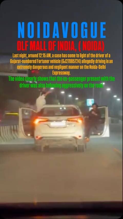 Last night, around 12:15 AM, a case has come to light of the driver of a Gujarat-numbered Fortuner vehicle (GJ27DB5724) allegedly driving in an extremely dangerous and negligent manner on the Noida-Delhi Expressway.
The video clearly shows that the co-passenger present with the driver was also behaving aggressively on the road. Additionally, the driver does not appear to be maintaining control over the vehicle, which could have posed a serious threat to the safety of other people on the road.
In this regard, we request that-
Please take cognizance of this matter, identify the vehicle, and conduct an investigation based on the video, and upon confirmation of the violation of rules, take strict action as per regulations.
#noida #ncr #thisisnoidacity #gujarati