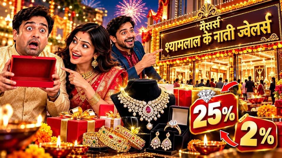 बदायूँ में दिवाली पर बड़ा धमाका! श्यामलाल के नाती ज्वेलर्स पर डायमंड में 25% OFF और मात्र 2% मेकिंग चार्ज 🔥💎 #Budaun #DiwaliOffer #JewelleryShopping #GoldJewellery