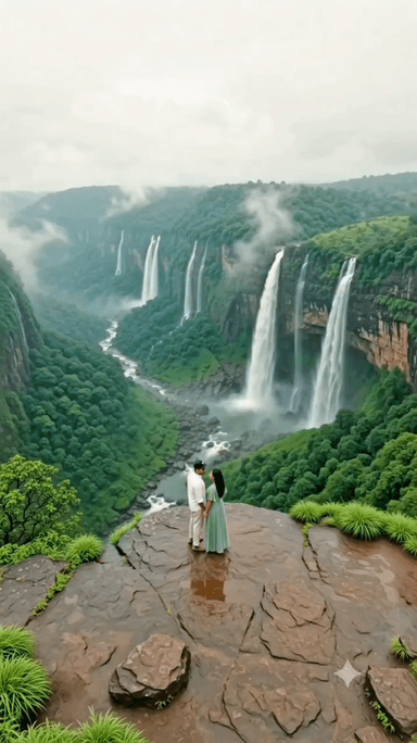 Lost in nature's magic with you, surrounded by endless waterfalls and clouds. Forever feels perfect right here. ✨💚