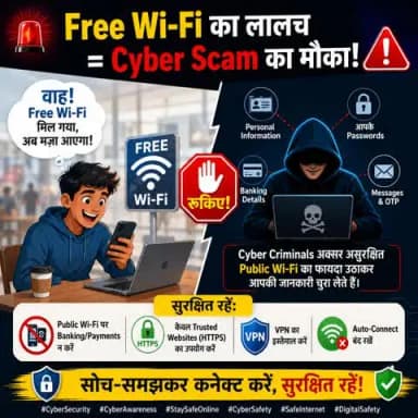 Free Wi-Fi की जल्दबाज़ी, Cyber Scam की तैयारी! सतर्क रहें, सुरक्षित रहें।
#cybersecurity #CyberAwareness #Dial1930 #cybercrime