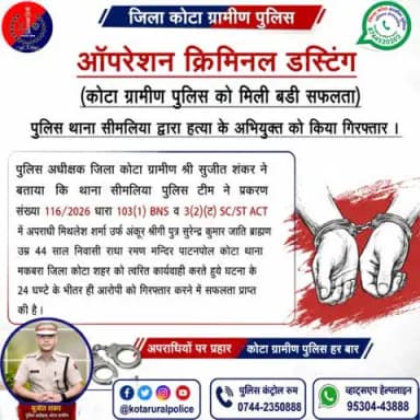 जिला कोटा ग्रामीण पुलिस की अपराधियों के खिलाफ #निरंतर_कार्यवाही जारी