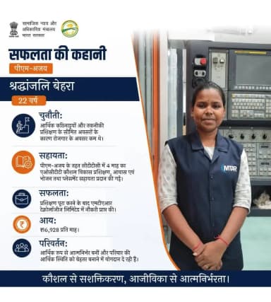 पीएम-अजय से श्रद्धांजलि बेहरा ने कौशल प्रशिक्षण लेकर नौकरी पाई और आत्मनिर्भर बनीं। #PMAJAY