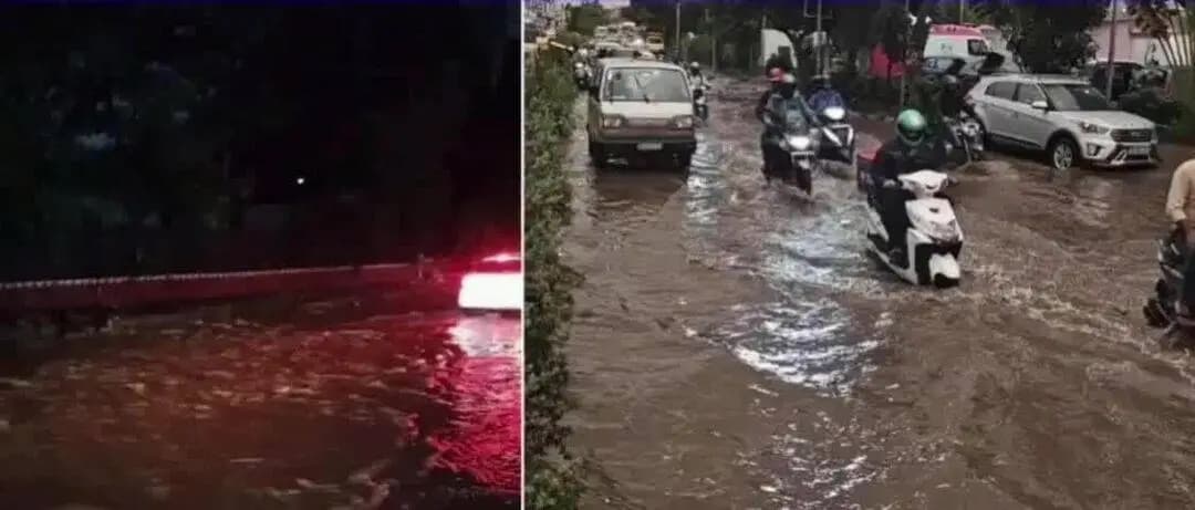 ದೇವನಹಳ್ಳಿ: ದೇವನಹಳ್ಳಿಯ ಭಾಗದಲ್ಲಿ ಧಾರಾಕಾರ ಮಳೆ: ಹಲವೆಡೆ ಜಲಾವೃತ, ಸಂಚಾರ ಅಸ್ತವ್ಯಸ್ತ