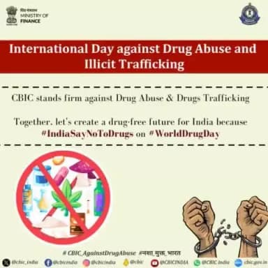 #IndiaSayNoToDrugs
#CBIC_AgainstDrugAbuse
#WorldDrugDay