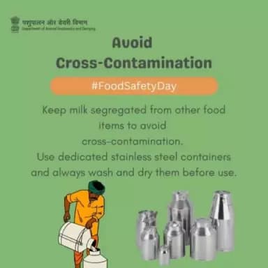 Keep Milk Safe: Separate and Clean!
Use stainless steel containers, washed before use, to avoid cross-contamination with other foods.
#Worldfoodsafetyday #FreshnessFirst #FarmToProcessing