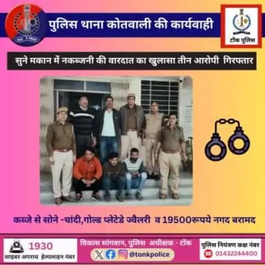सुने मकान में नकब्जनी की वारदात का खुलासा तीन आरोपी गिरफ्तार ।