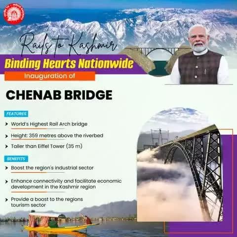 Hon'ble PM Shri Narendra Modi inaugurate the Chenab Arch Rail Bridge in the Union Territory of Jammu and Kashmir, marking a significant step forward in the direction of Viksit Bharat
#RailInfra4JammuandKashmir #VandeBharatExpress