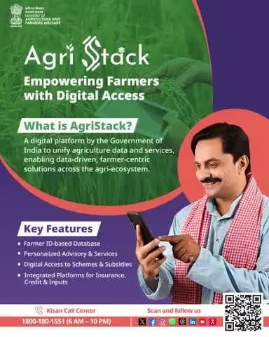 Empowering farmers with #AgriStack: Smart, personalized agri-solutions and easy scheme access through digital data power.