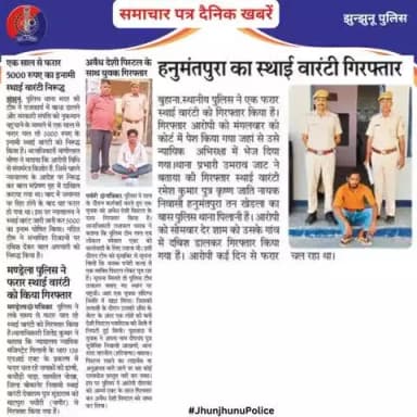 समाचार पत्र दैनिक खबरें #JhunjhunuPolice