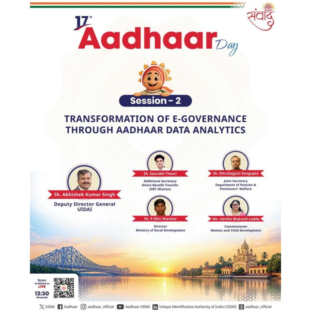 Watch LIVE from 12:30 onwards
Session 2 on Transformation of e-Governance through Aadhaar Data Analytics